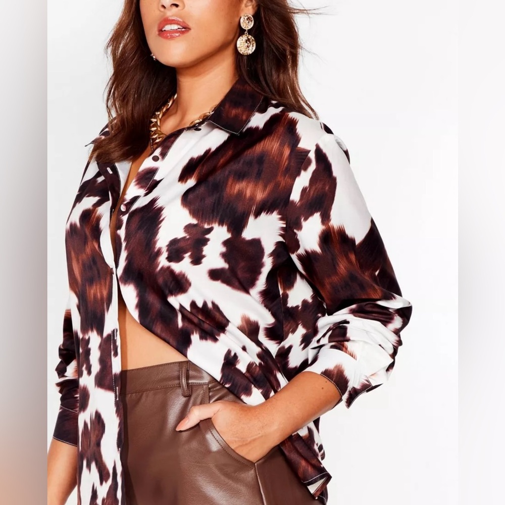 NastyGal cow print button up, size 16, CB93